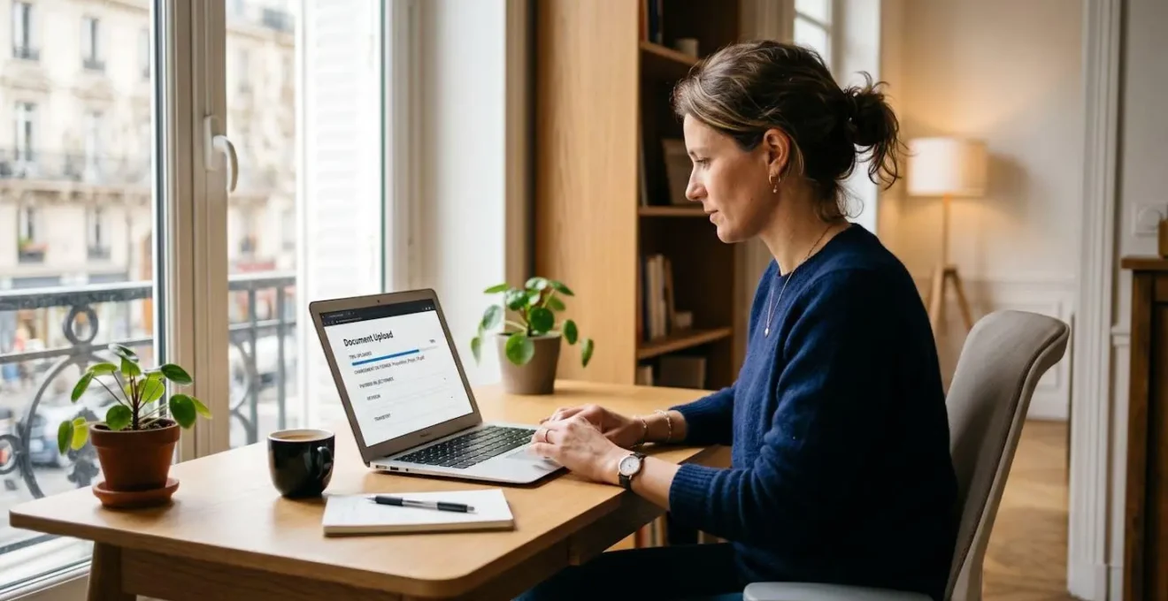Un professionnel utilise un ordinateur pour envoyer une lettre recommandée électronique depuis son bureau