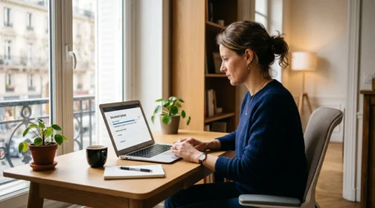 Un professionnel utilise un ordinateur pour envoyer une lettre recommandée électronique depuis son bureau